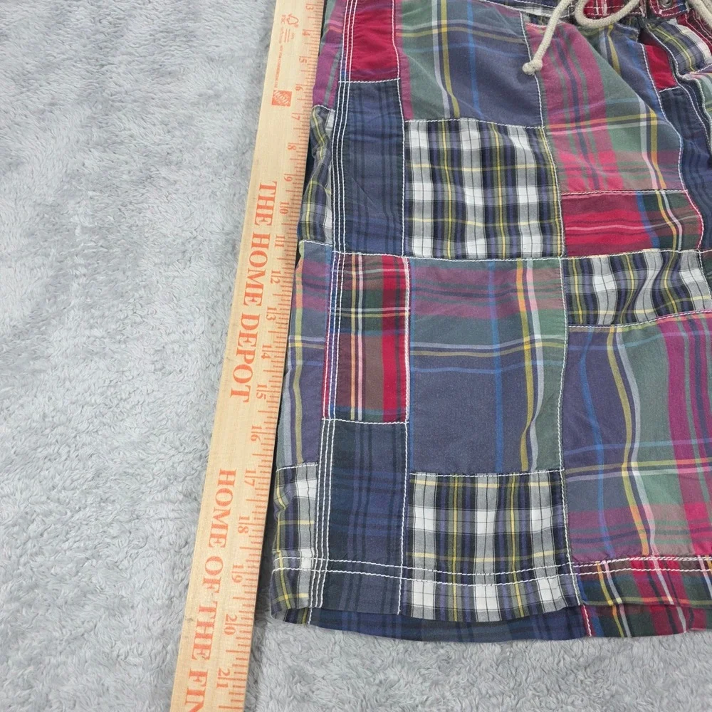 J.Crew Patchwork Plaid Board Shorts Multicolor 33 Mens Beachwear Madras Surf